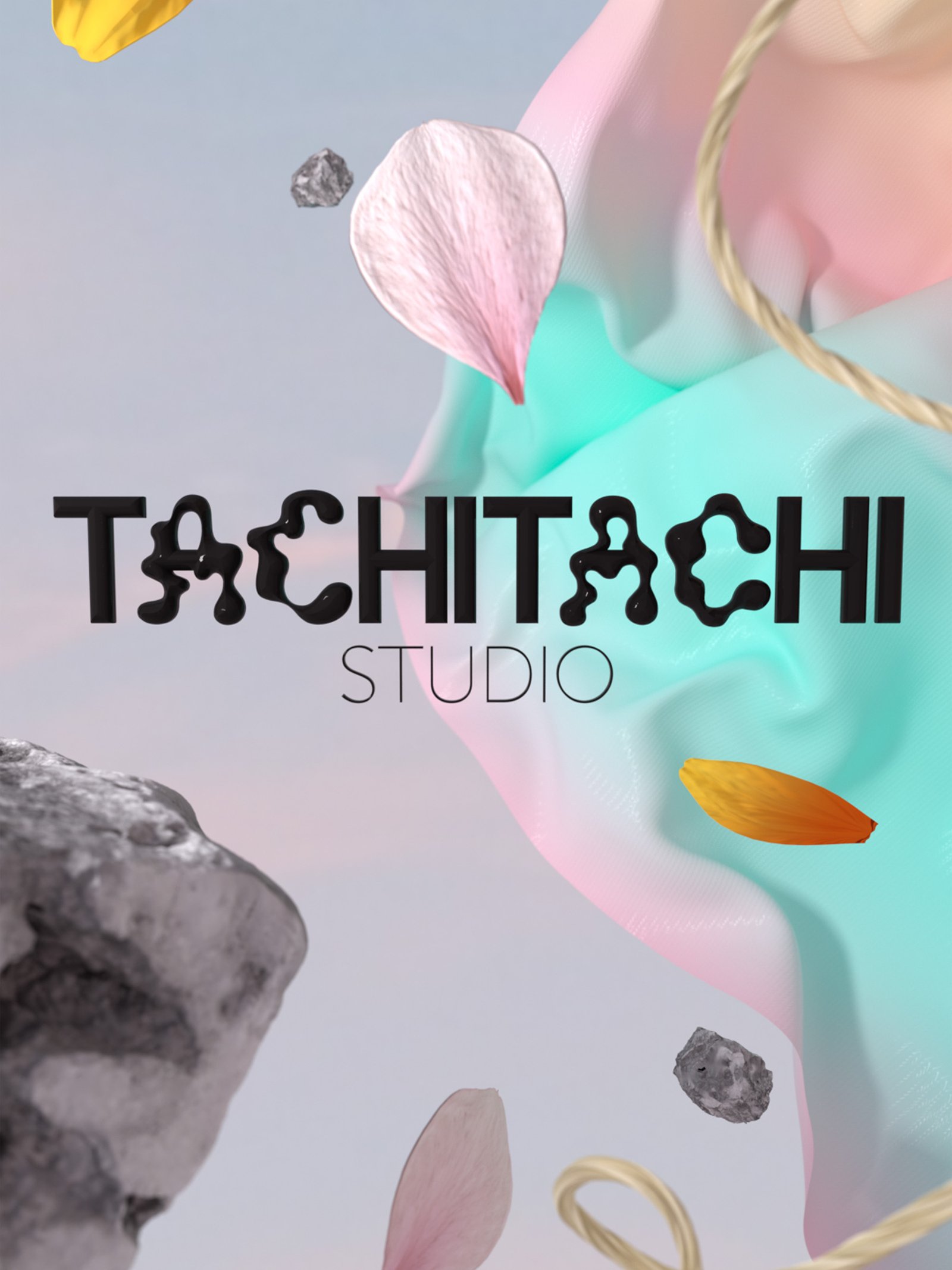 TachiTachi Studio logotype over a pastel 3D composition.