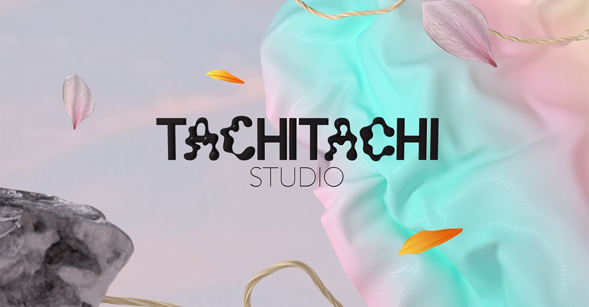 TachiTachi Studio logotype over a pastel 3D composition.